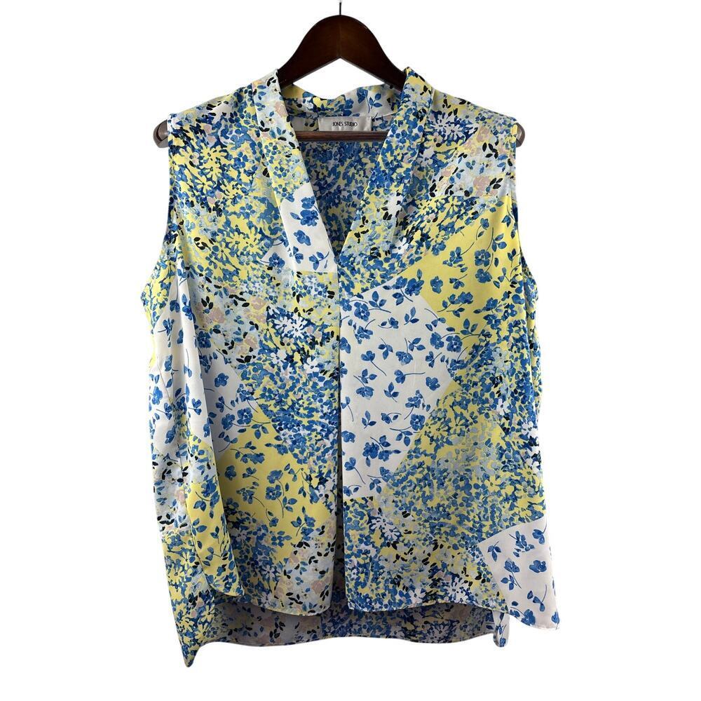 Women’s Jones Studio Size 2X White, Yellow, & Blue Floral Sleeveless Blouse